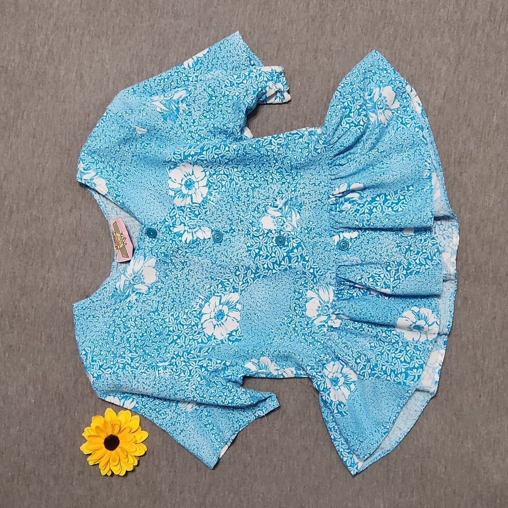 Vintage 80's Danny Wear Floral Summer Crop Peplum Fit & Flare Blouse Top Shirt